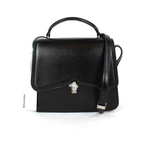 Reformation Handbags - Reformation Monica Black Leather Crossbody Bag Silver Hardware Top Handle NEW